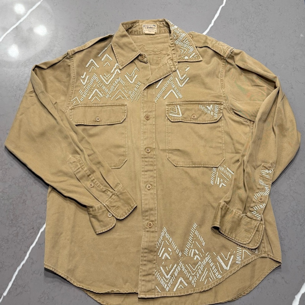 Women’s Polo Ralph Lauren Tan Twill Beaded Workshirt